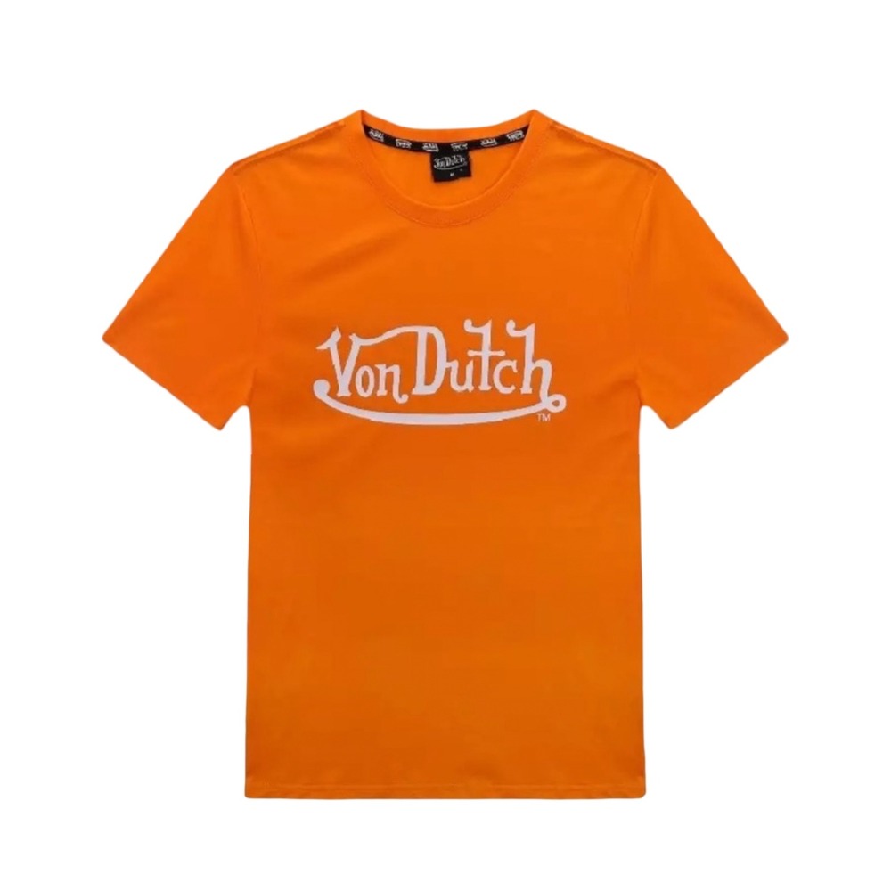 NEW Von Dutch Orange Logo Graphic Tee Streetwear Retro Throwback Cotton Shirt XS